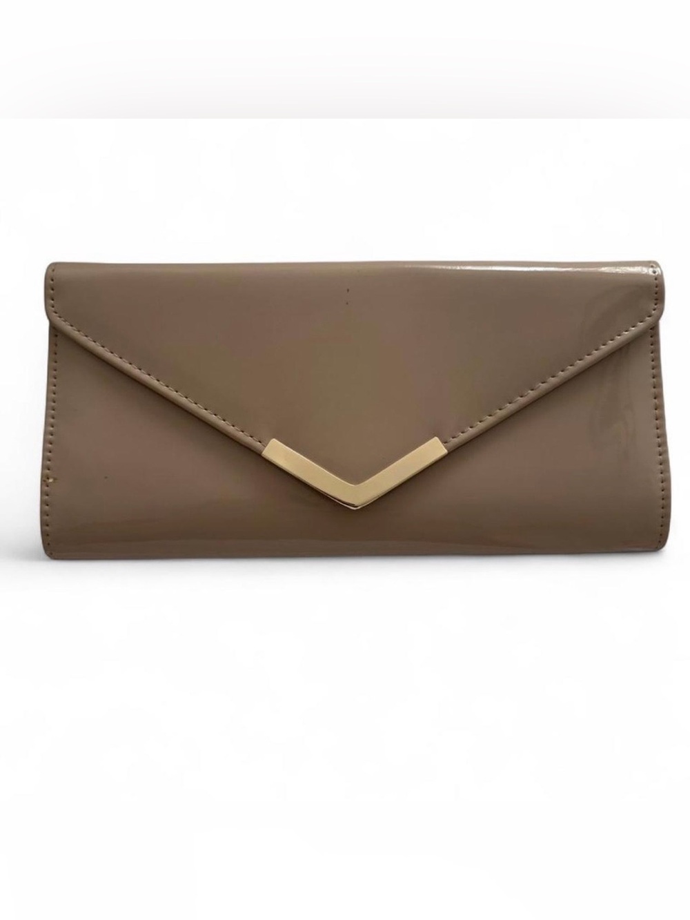 ALDO Taupe Patent Envelope Clutch with Gold Accent
